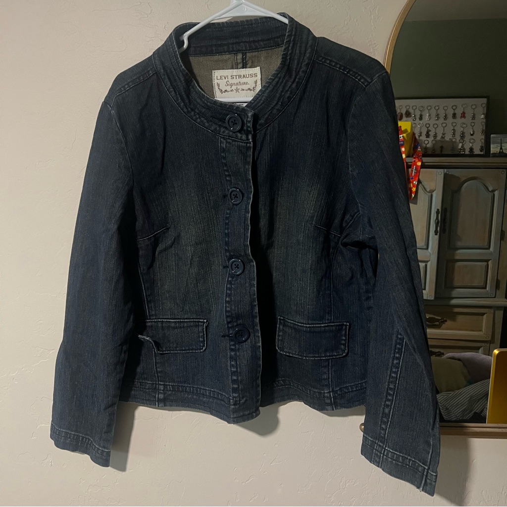 Levi Strauss Signature Denim Jacket Acid Wash Button Front Stretch Size Xl